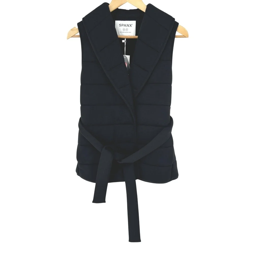 Spanx Puffssentials Puffy Vest Primaloft Quilted Tie Belt Shawl Collar XS NWT‎